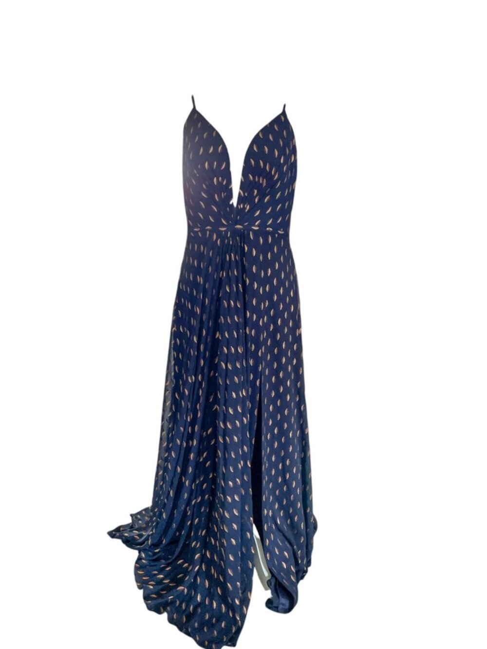 AQUA Formal Celestial Navy & Gold Metallic Foil Maxi Dress SZ 12 Floor Length - Picture 6 of 15